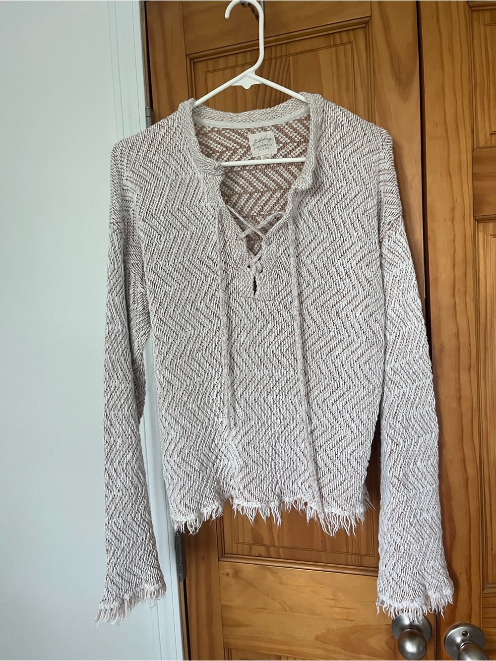 Billabong Cream Lace-Up Open Knit Sweater
